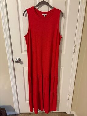 J. Jill Bright Red Tiered Slub Knit Maxi Dress